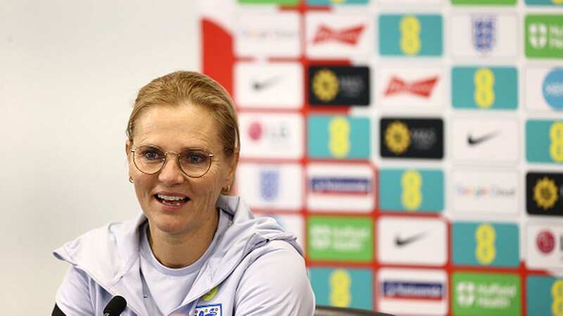 Sarina Wiegman speaks to the media during a press conference at St Georges Park