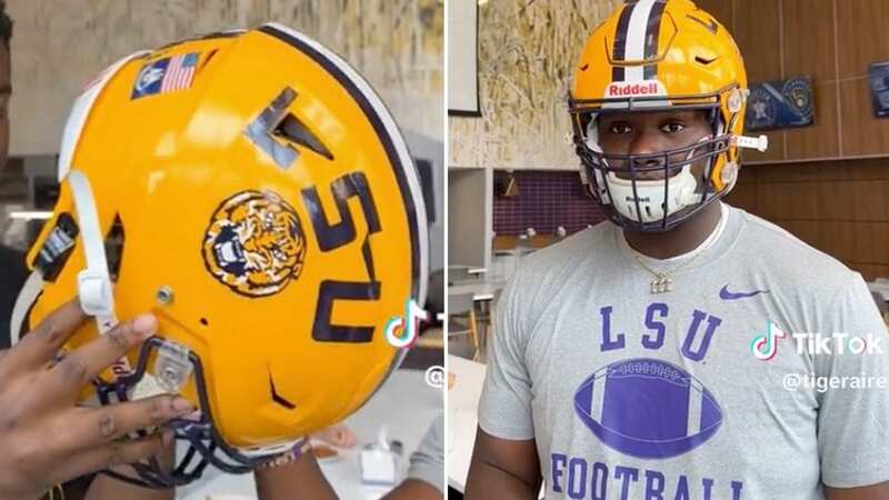 LSU players were left staggered by the new air-conditioned helmets (Image: TikTok)
