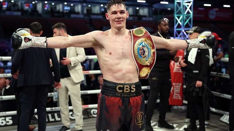 Chris Billam-Smith celebrates victory following their WBO World Cruiserweight championship fight against Lawrence Okolie