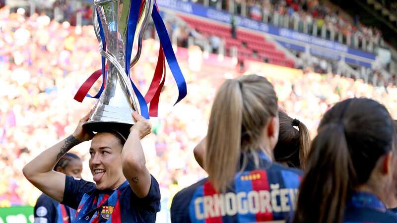 Lucy Bronze celebrates with the UEFA Women