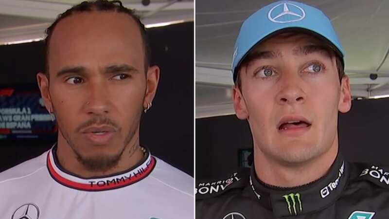 Lewis Hamilton reacted to his collision with George Russell (Image: Sky Sports)