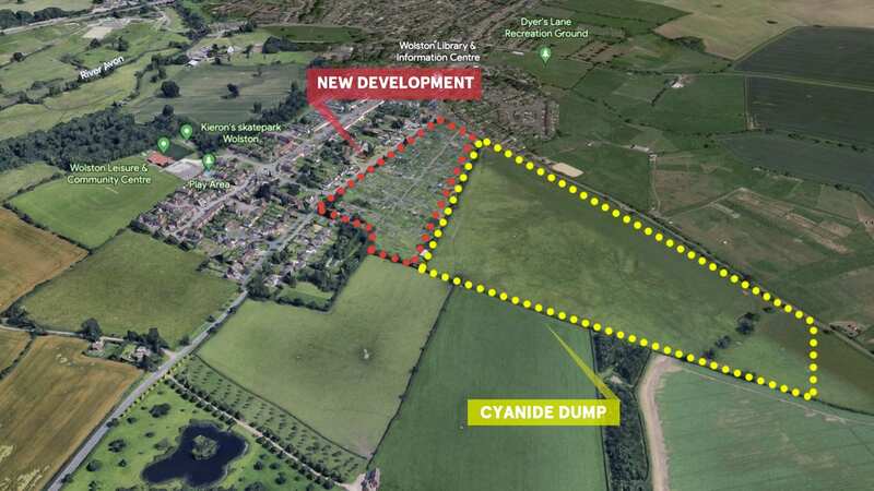 The 48-home development in Wolston, Warwickshire is being built next to a cyanide dumping ground (Image: Google Earth)