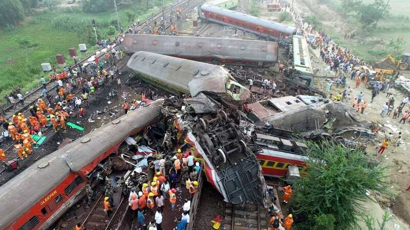 Last Friday, a train crashed near the district of Balasore (Image: National Disaster Response Force/HANDOUT/EPA-EFE/REX/Shutterstock)