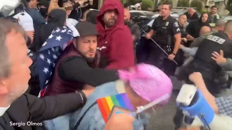 Violent brawl breaks outside school as crowds throw punches over LGBTQ+ rights