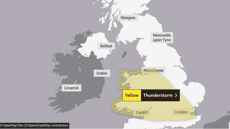 A yellow weather warning covers seven areas of the UK on Saturday (Image: Getty Images)