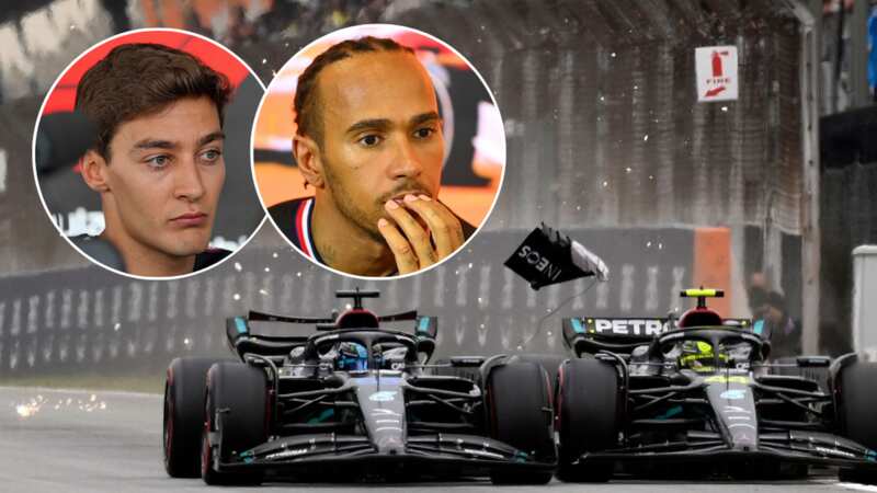 Mercedes drivers George Russell and Lewis Hamilton make contact during qualifying for the Spanish Grand Prix (Image: AFP via Getty Images)