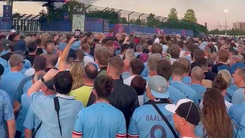 Man City fans faced huge queues in a bottle-neck situation outside the Ataturk Stadium