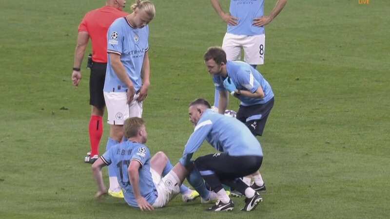 Kevin De Bruyne was injured in the first half vs Inter Milan (Image: BT Sport)