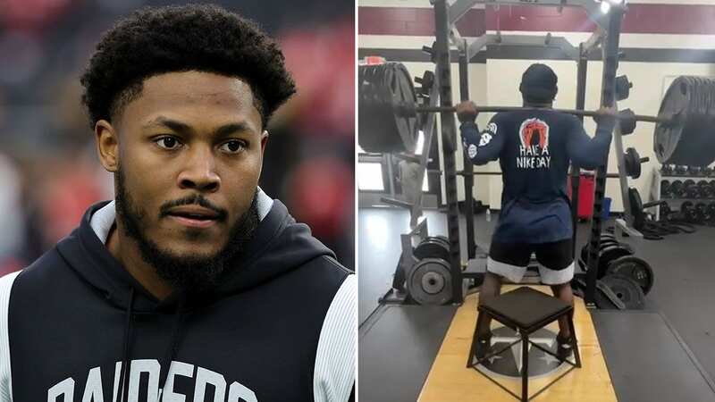 Josh Jacobs is in incredible shape despite not training with the Las Vegas Raiders due to a contract dispute. (Image: Getty Images/Black Label Sports Group)