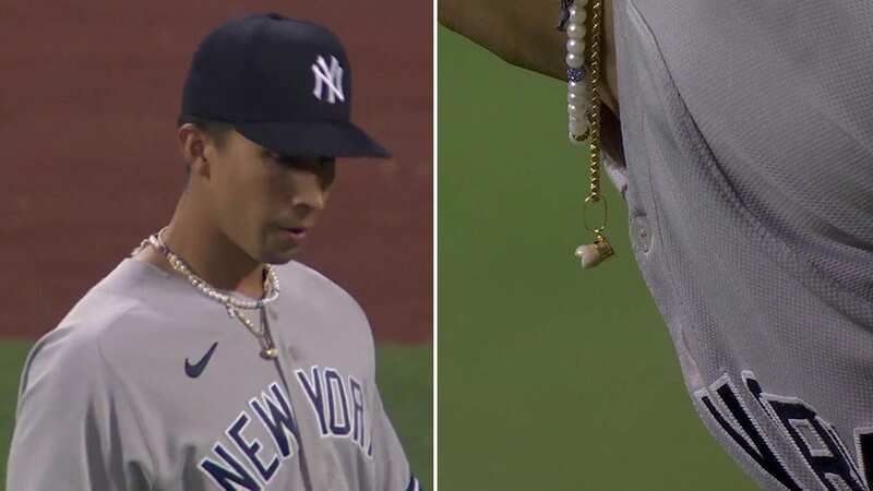 Oswaldo Cabrera also wears an imitation pearl necklace during games (Image: Getty Images)