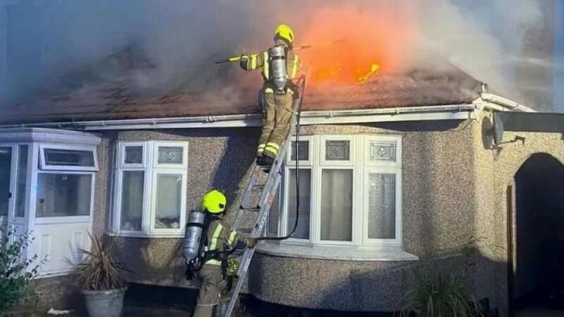 Incredible photos show how a bungalow caught fire after it was struck by lightning (Image: Essex Fire Service)
