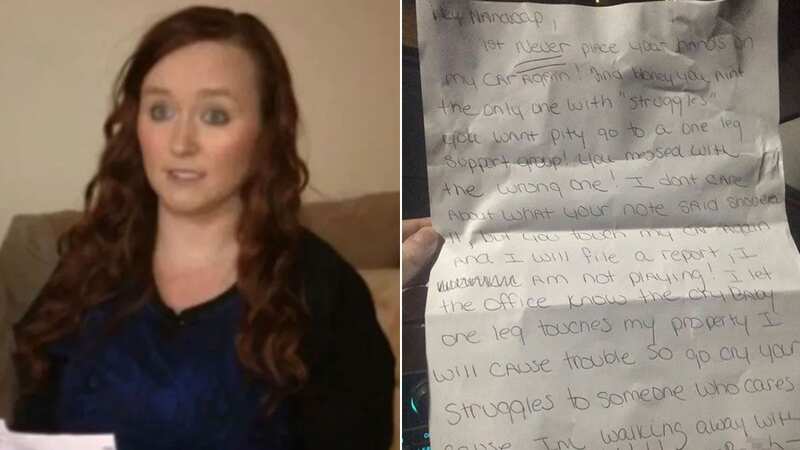 Ashley Brady was left a poisonous and threatening letter after reminding someone not to park in her disabled bay (Image: ABC22)