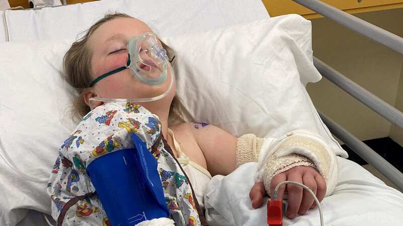 Little Annabell in hospital after the brutal attack (Image: Sonia Rowdon / SWNS)
