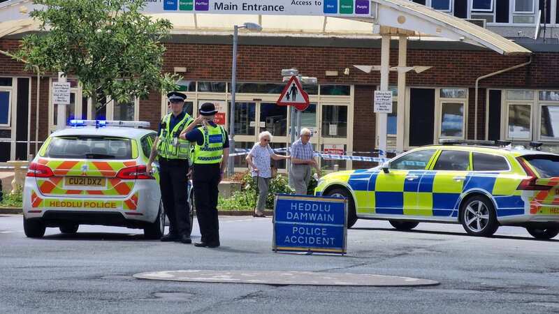 Police outside Withybush Hospital in Haverfordwest, Pembrokeshire (Image: Media Wales)