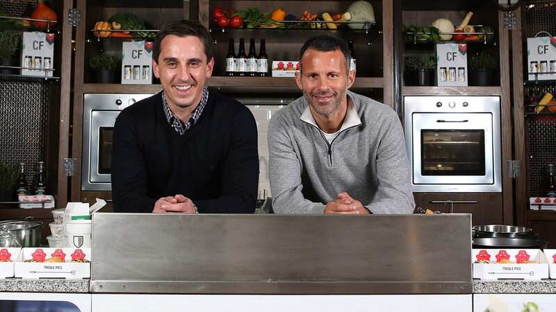 Gary Neville and Ryan Giggs pose during a Cook Off at Westfield Stratford City in London (Image: Getty)