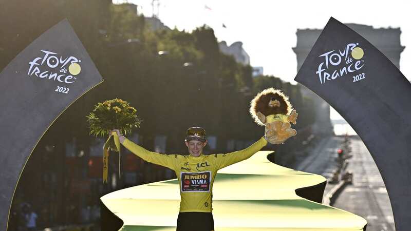 Jumbo-Visma star Jonas Vingegaard celebrates after winning the 2022 Tour de France (Image: ANNE-CHRISTINE POUJOULAT/AFP via Getty Images)