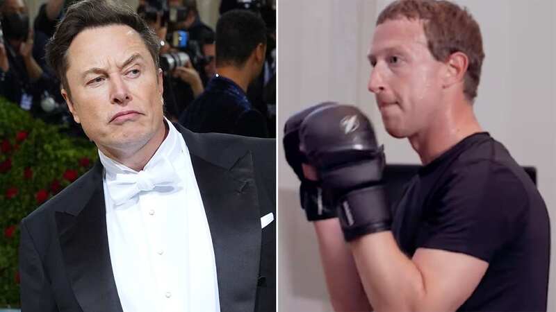 Elon Musk and Mark Zuckerberg are gearing up for a cage match fight. (Image: Bloomberg via Getty Images)