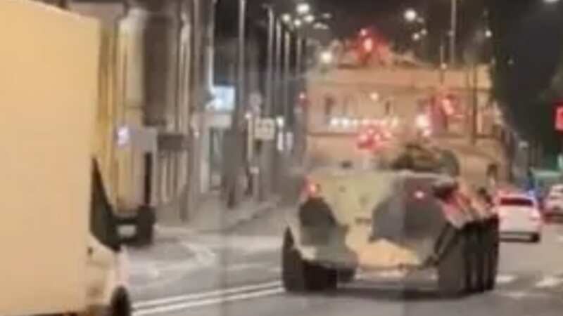 Military vehicles have been deployed on the streets of Moscow amid fears of a coup (Image: Twitter)