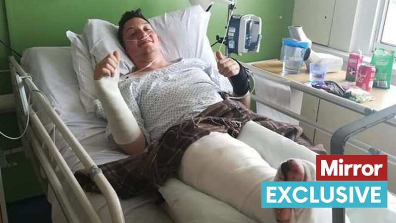 Shaun Eccles, 37, shattered his right foot and leg, broke both wrists and lost four teeth (Image: Supplied by Osbornes Law)