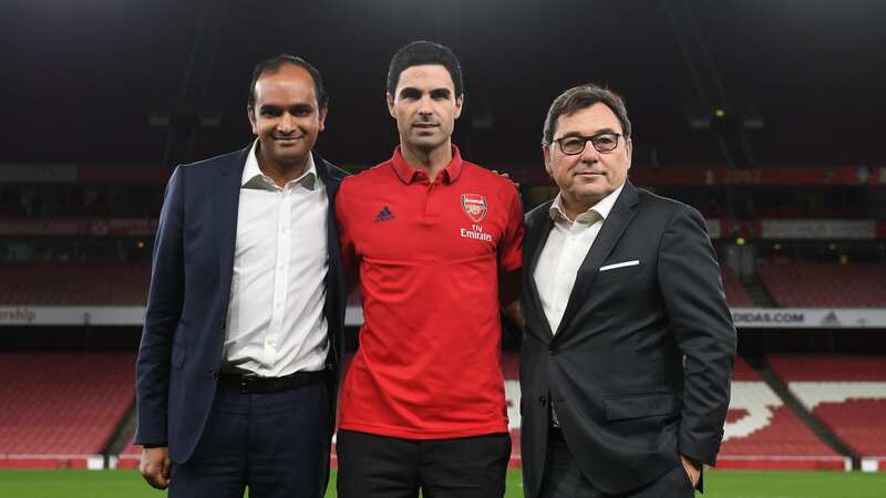 Mikel Arteta with Raul Sanhelli (R), who later criticised his change of role. (Image: (Photo by David Price/Arsenal FC via Getty Images))