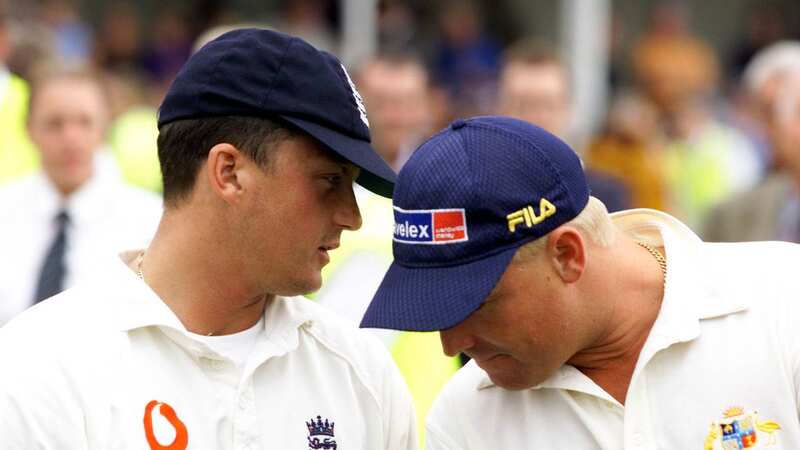4 Aug 2001: Darren Gough of England is lent a sympathetic ear by Shane Warne during the third Npower test match between England and Australia at Trent Bridge in Nottingham. DIGITAL IMAGE Mandatory Credit: Laurence Griffiths/ALLSPORT