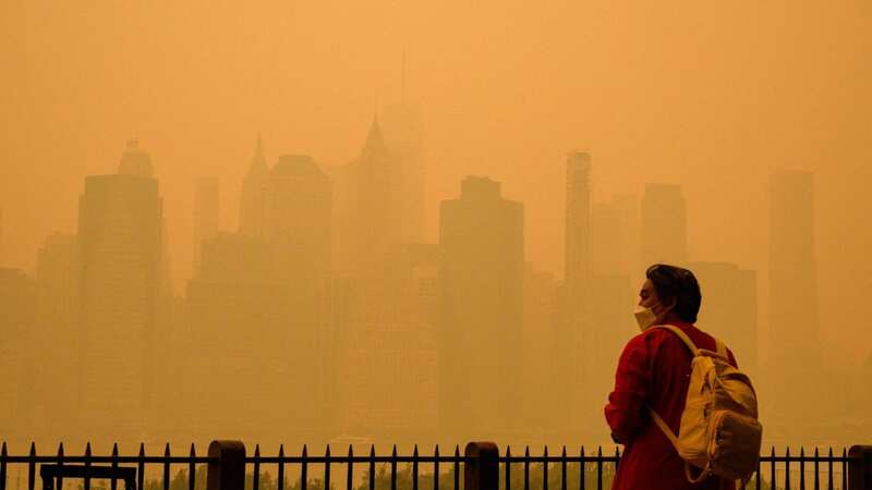 An orange-tinged smog caused by Canada