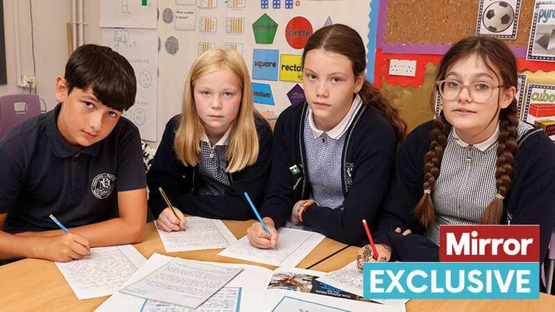Pupils (L to R): Dawid Krzyżak, 11, Kimberley Tierney, 10, Cianne Lowndess, 11 and Ameera Awwad, 11, from Monksdown Primary School, in Norris Green Liverpool (Image: Julian Hamilton/Daily Mirror)