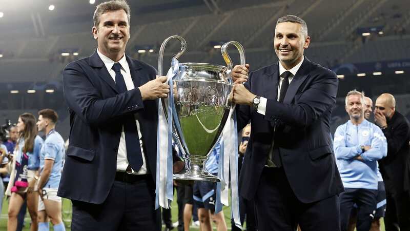 Manchester City FC CEO Ferran Soriano and Chairman Khaldoon Al Mubarak with the Champions League trophy (Image: ANP)