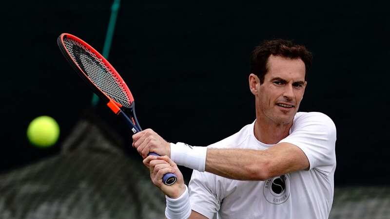 Andy Murray on the practice courts on day one of Wimbledon (Image: PA)