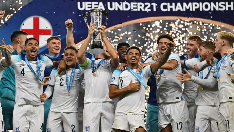 The England under-21s lift the Euros title against Spain (Image: Getty Images)