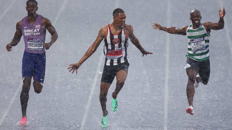 Hughes splashes to glory ahead of runner-up Reece Prescod (left) and (right) Eugene Amo-Dadzie (Image: Paul Greenwood/REX/Shutterstock)