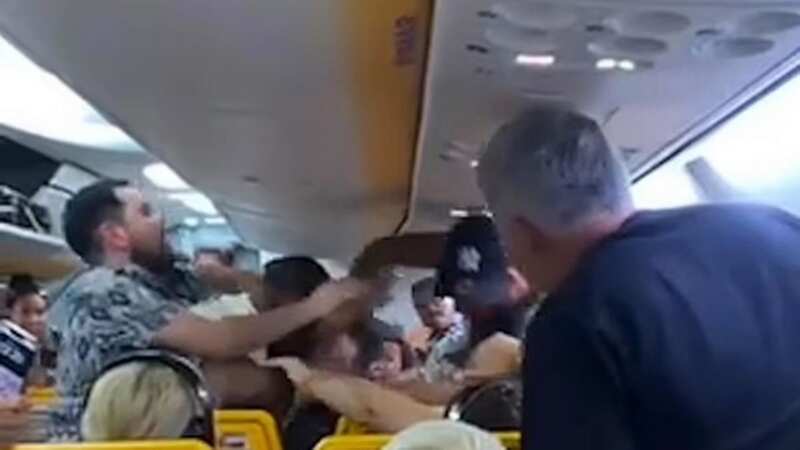 Chaotic moment Ryanair passengers brawl on flight during 