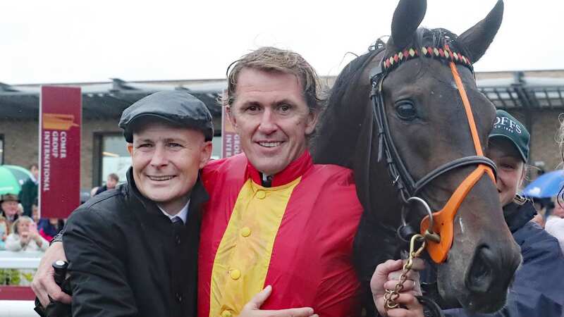Pat Smullen (left) with Sir A P McCoy after the 2019 Cancer Trials race (Image: PA)