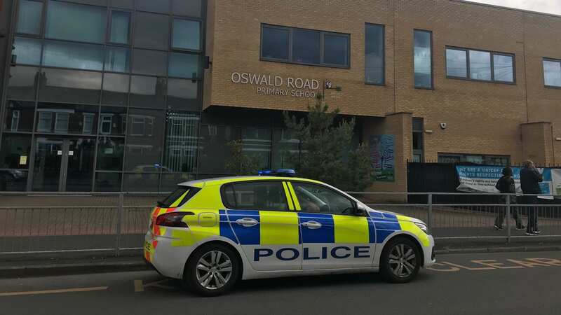Police outside Oswald Road Primary School, Chorlton, south Manchester today (Image: MEN Media)