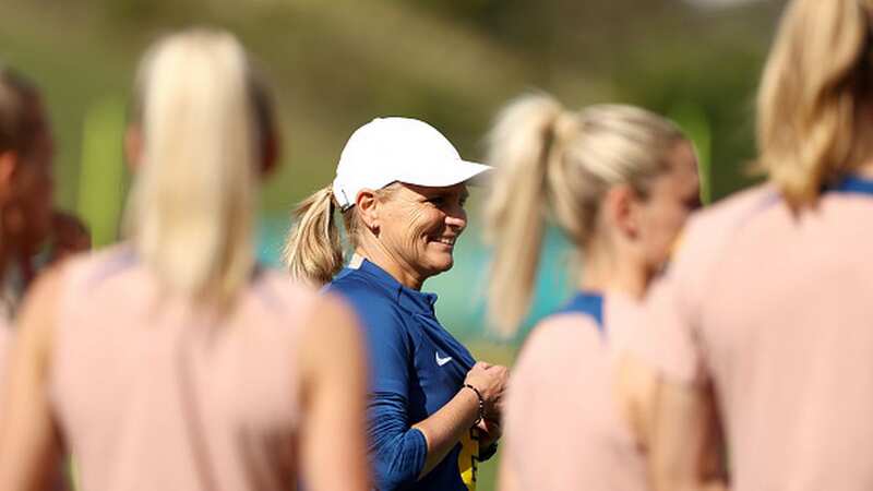 Sarina Wiegman, Manager of England, looks on during a training session at the Sunshine Coast Stadium (Image: Photo by Naomi Baker - The FA/The FA via Getty Images)