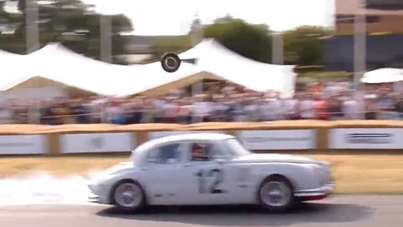 A tyre flew off a classic Jaguar and into the crowd at the Goodwood Festival of Speed