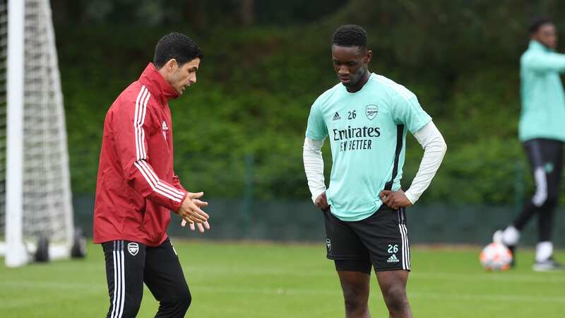Arsenal boss Mikel Arteta alongside striker Folarin Balogun (Image: Getty Images)