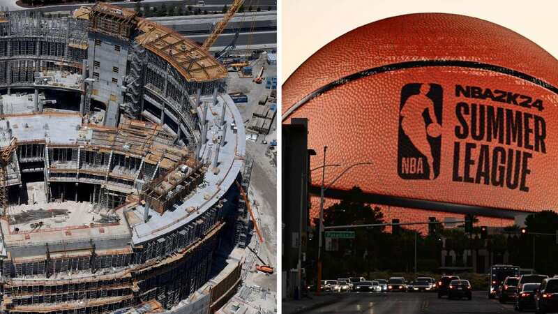 The MSG (Madison Square Garden) Sphere, is lit up as a basketball to celebrate the 2023 NBA Summer League