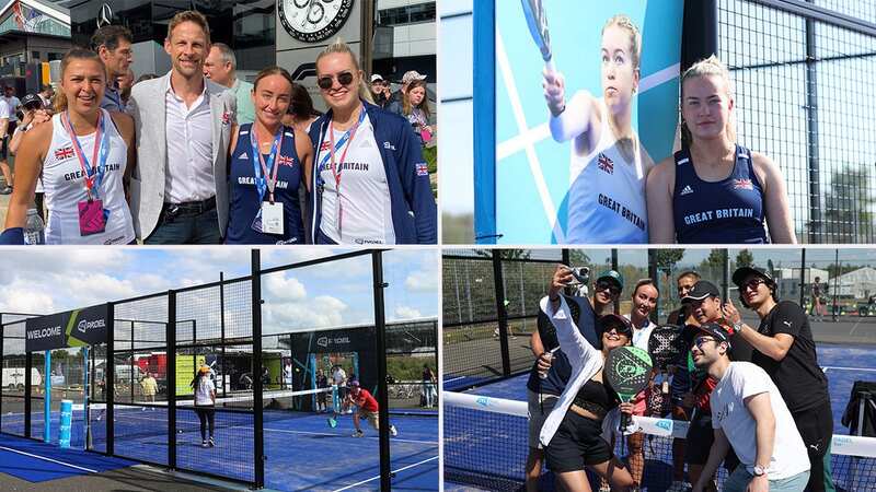 Former F1 driver Jenson Button poses with British padel stars