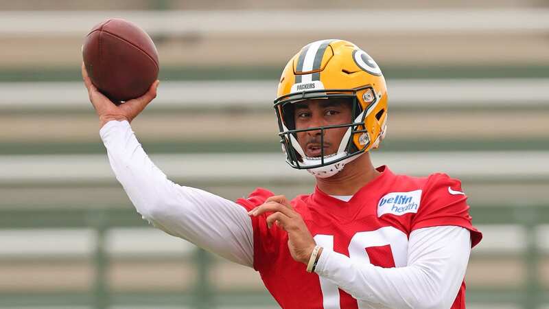 Jordan Love #10 of the Green Bay Packers participates in an OTA practice session
