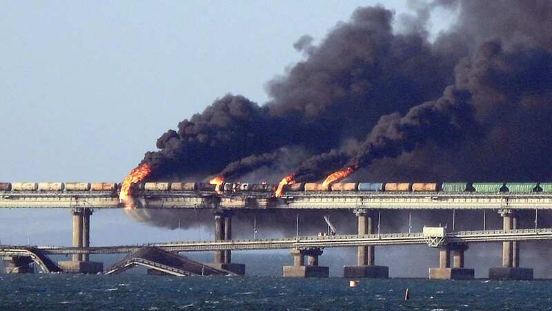 The Kerch Bridge, pictured after a previous attack, has been damaged again (Image: AFP via Getty Images)