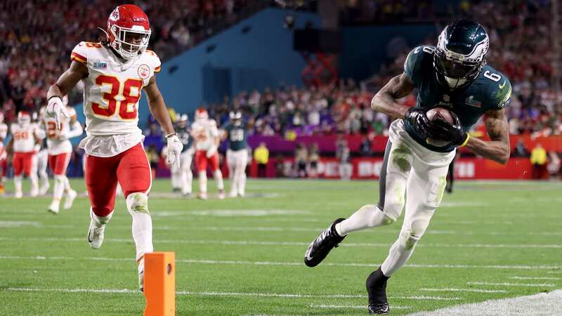 DeVonta Smith stepped out of bounds just two yards from the endzone (Image: 2023 Getty Images)