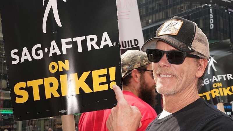 Footloose star Kevin Bacon spotted at the picket lines to support his fellow actors during the SAG-AFTRA strike in New York (Image: John Nacion/REX/Shutterstock)