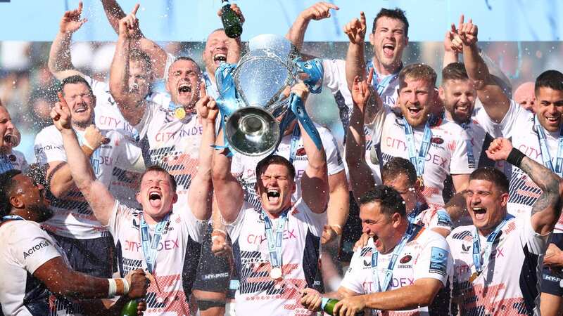 Saracens lifts Gallagher Premiership trophy after beating Sale in last season