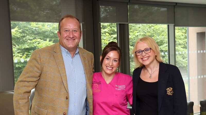 Wayne and Tracy Phillips with palliative care nurse, Faye Russell-Jones at the St David