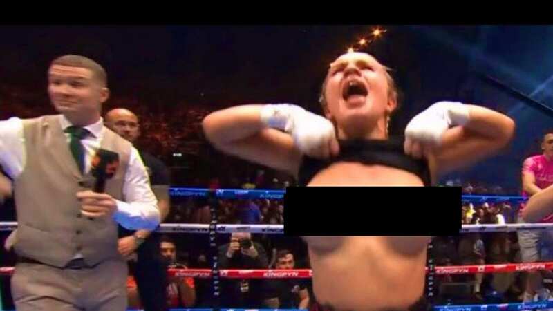 Daniella Hemsley flashed her breasts after winning (Image: DAZN)
