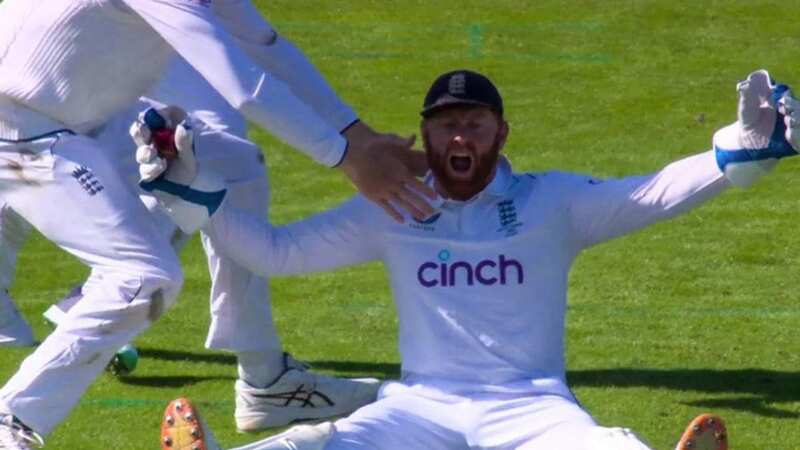 Jonny Bairstow celebrates after taking an excellent catch to dismiss Mitchell Marsh (Image: Twitter/@SkyCricket)