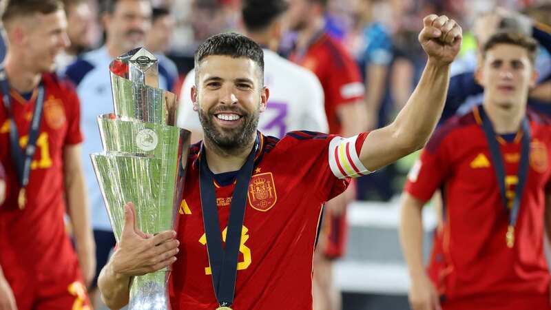 Jordi Alba poses with the UEFA Nations League trophy
