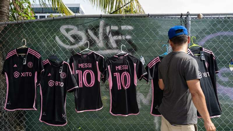 Lionel Messi shirts on sale in the street in the art district of Wynwood in Miami, Florida as sales reach unprecedented levels (Image: Matthew Ashton - AMA/Getty Images)