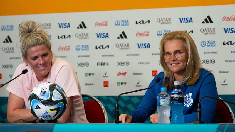 Sarina Wiegman and Millie Bright at press conference (Image: Andy Stenning/Daily Mirror)